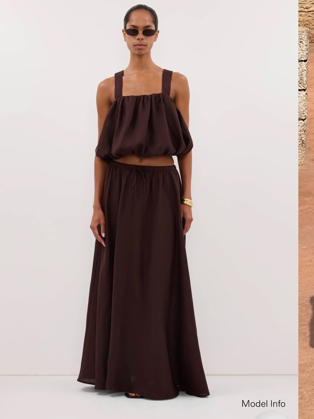 DISSH Dark Brown Ravello burnt choc linen bubble top - 6 / burnt choc